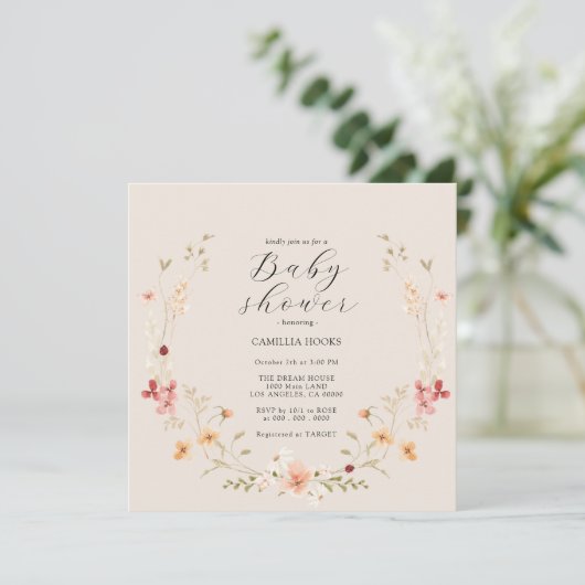 Fleur sauvage Boho Baby shower Invitation (Debout devant)
