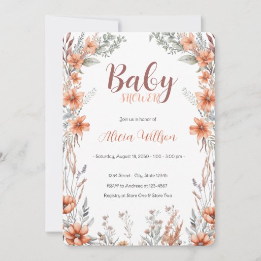Fleur sauvage Boho Baby shower Invitation (Devant)