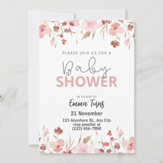 Fleur sauvage Boho Baby shower Invitation (Devant)