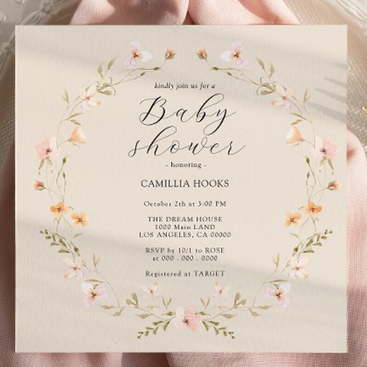 Fleur sauvage Boho Baby shower Invitation