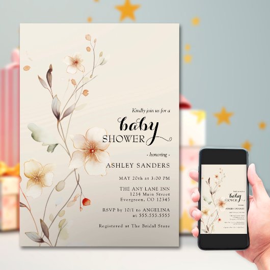 Fleur sauvage Boho Baby shower Invitation