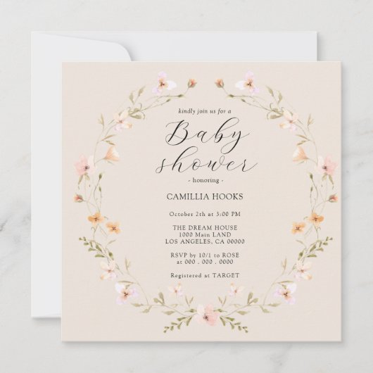 Fleur sauvage Boho Baby shower Invitation (Devant)