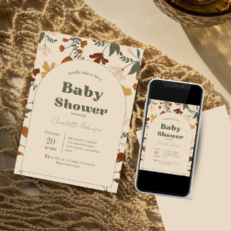 Fleur sauvage Boho Chic Baby Shower Invitations