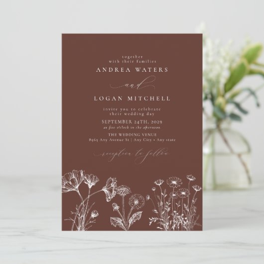 Fleur sauvage Boho Chic Wedding Invitations (Debout devant)