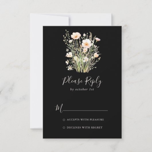 Fleur sauvage Boho classique Noir mariage RSVP (Devant)