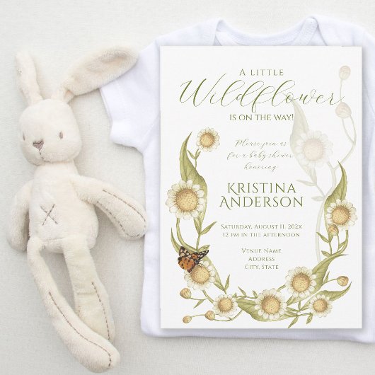 Fleur sauvage Boho Daisy Baby shower Invitation