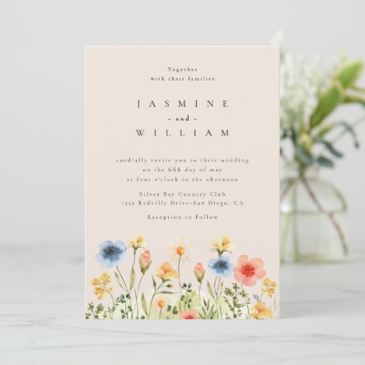 Fleur sauvage Boho Garden Faire-part de mariage ph (Debout devant)