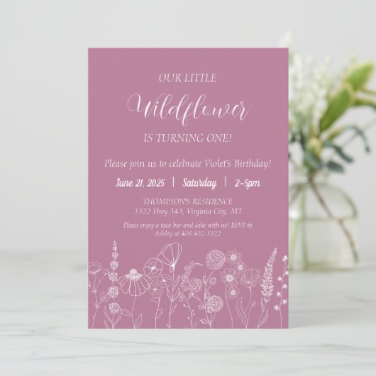 Fleur sauvage Boho Invitation Anniversaire de enfa (Debout devant)