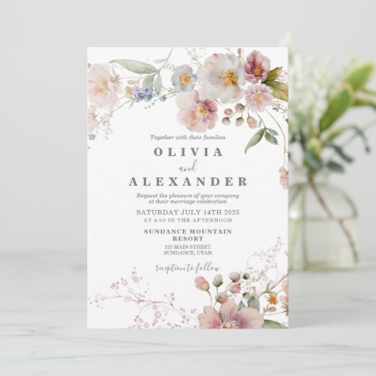 Fleur sauvage Boho jardin fleuri Invitation (Debout devant)