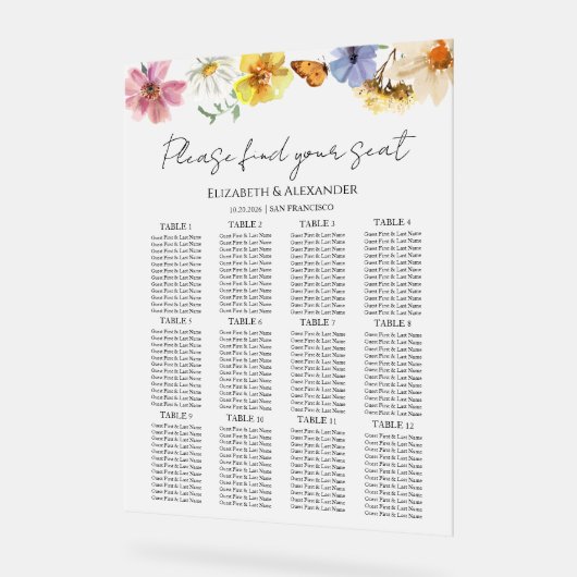 Fleur sauvage Boho Mariage Acrylique carte de sièg (Angle)