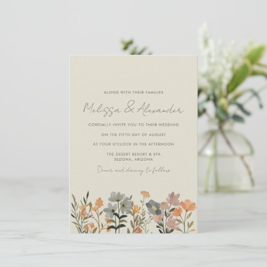 Fleur sauvage Boho Mariage de automne Invitation (Debout devant)
