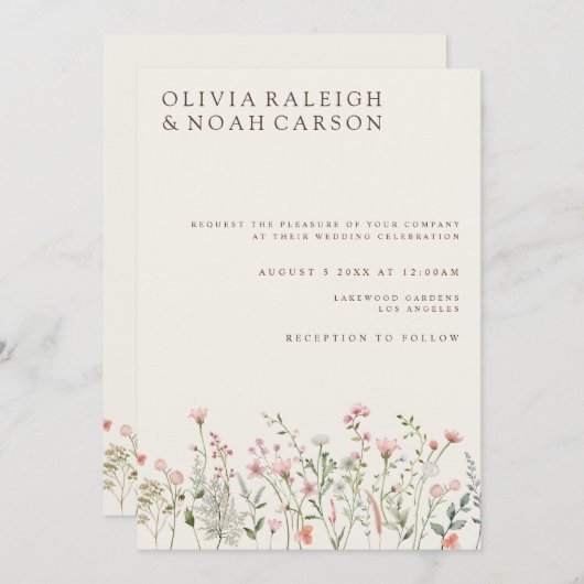 Fleur sauvage Boho simple Faire-part de mariage be (Devant / Derrière)