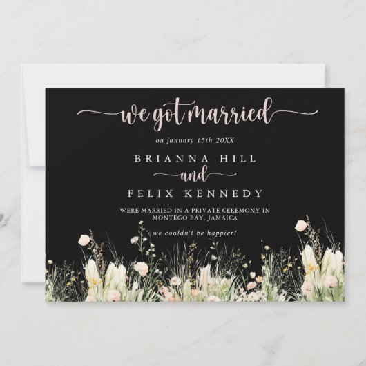 Fleur sauvage Boho vert noir Elopement Faire-part (Devant)