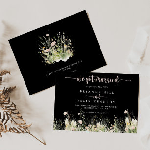 Fleur sauvage Boho vert noir Elopement Faire-part
