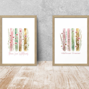 Fleur sauvage Brush Stroke Aquarelle Rose Vert Gol