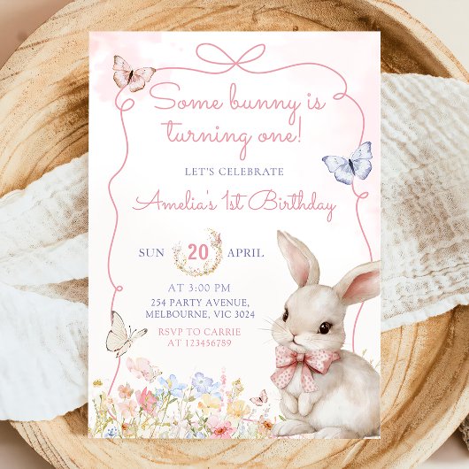 Fleur sauvage Bunny Pink Girl Invitation Anniversa
