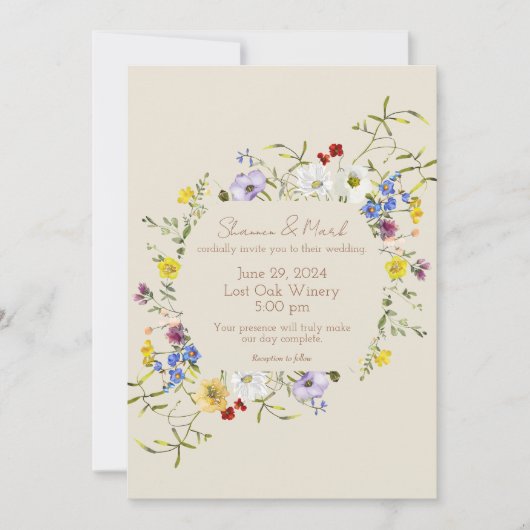 Fleur sauvage Cadre Printemps Mariage Invitation (Devant)