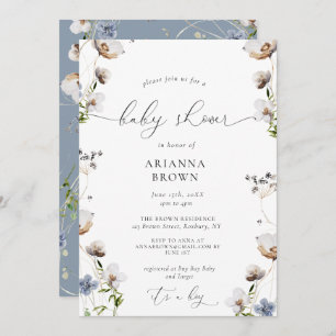 Fleur sauvage Calligraphie Baby shower Invitation