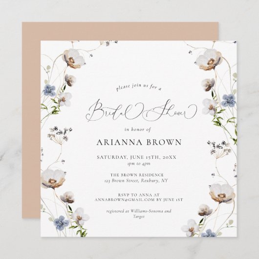 Fleur sauvage Calligraphie Invitation à la douche (Devant / Derrière)
