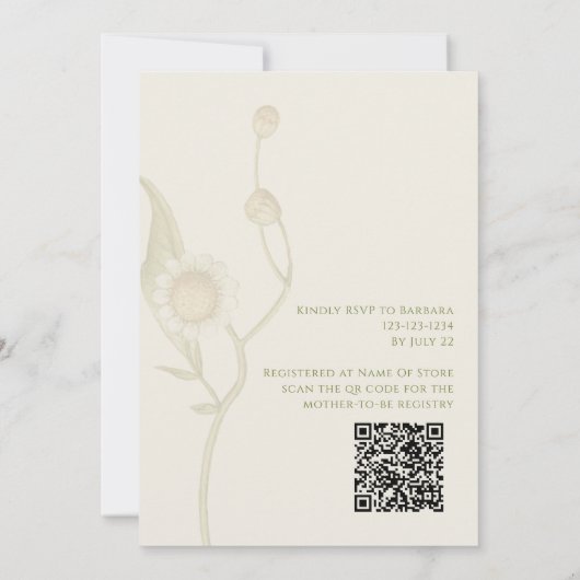 Fleur sauvage Daisy QR Code Baby shower Invitation (Dos)