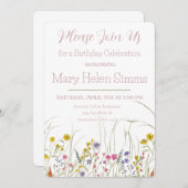 Fleur sauvage d'aquarelle Invitation de fête d'ann (Devant / Derrière)