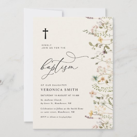 fleur sauvage d'aquarelle moderne invitation au ba (Devant)