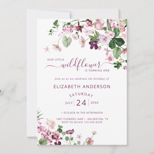 Fleur sauvage d'aquarelle première invitation anni (Devant)