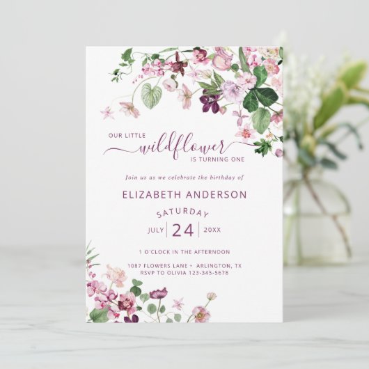 Fleur sauvage d'aquarelle première invitation anni (Debout devant)