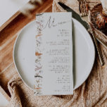 Fleur sauvage d'automne Boho | Menu Dîner Mariage<br><div class="desc">Voici notre fleur sauvage d'automne boho stupéfiant | menu mariage beige, qui embrasse un design simple et moderne reflétant la beauté de la nature. Doté de fleurs d'aquarelle séchée pressée et de feuilles en terre cuite, il saisit l'essence des teintes orangées brûlées d'octobre, créant un design minimaliste mais classique qui...</div>