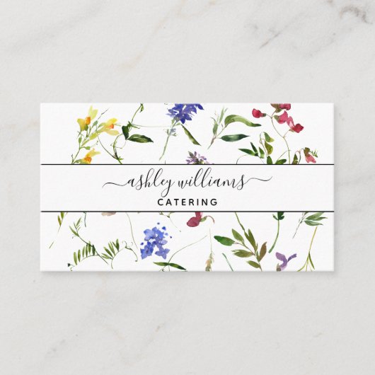 Fleur sauvage d'été Botaniques Script Carte de vis (Devant)