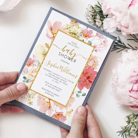 Fleur sauvage douce Baby shower Floral Invitation