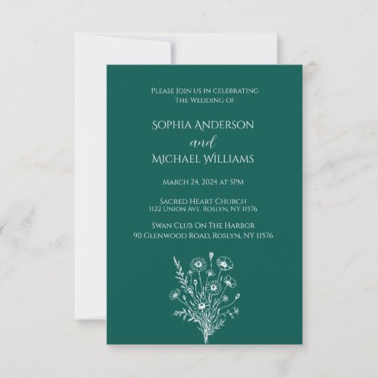 Fleur sauvage Elegance Mariage Thème Invitation (Devant)