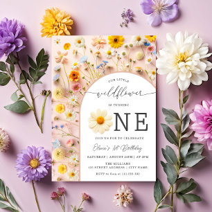 Fleur sauvage élégant 1er anniversaire Invitation