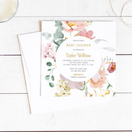Fleur sauvage Elegant Baby shower Invitation