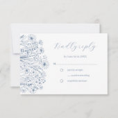 Fleur sauvage Elegant Boho Dusty Blue Wedding RSVP (Devant)