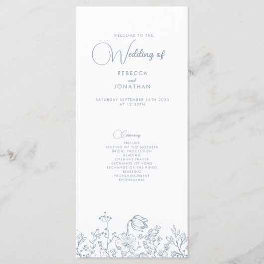 Fleur sauvage Elegant Dusty Blue Wedding Programme (Devant)