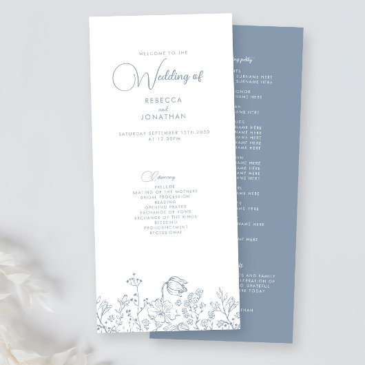 Fleur sauvage Elegant Dusty Blue Wedding Programme