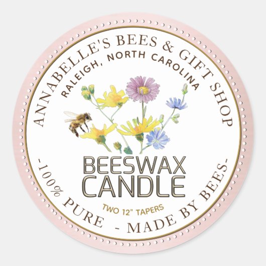 Fleur sauvage et Bee Candle Étiquette Rose Gold Bo (Devant)