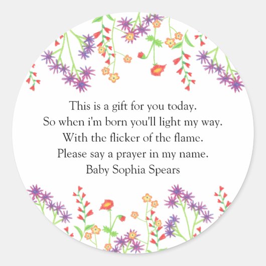 Fleur sauvage - Étiquette de la bougie de prière (Devant)