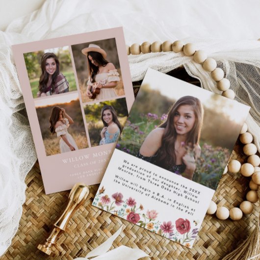 Fleur sauvage Faire-part de diplôme fille 5 Photos