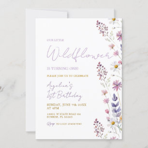 Fleur sauvage fille 1er anniversaire Invitation