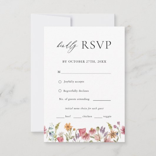 Fleur sauvage Floral Mariage Menu Choix RSVP (Devant)