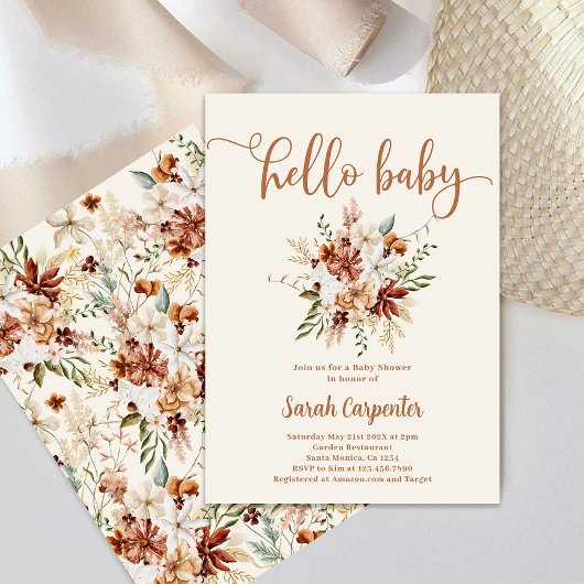 Fleur sauvage florale baby shower fille Invitation