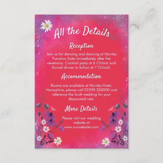 Fleur sauvage framboise - carte RSVP verticale (Devant)