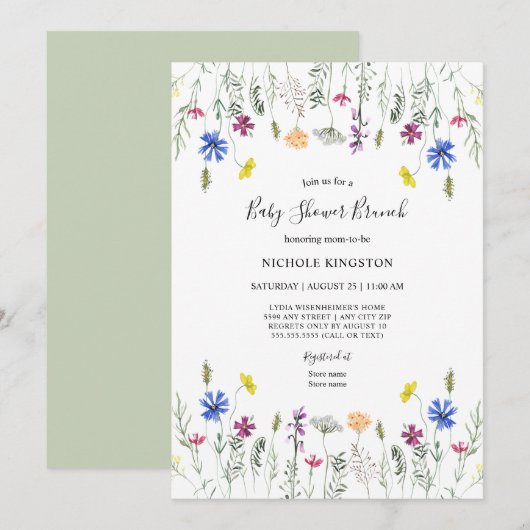 Fleur sauvage Garden Baby shower Brunch Invitation (Devant / Derrière)