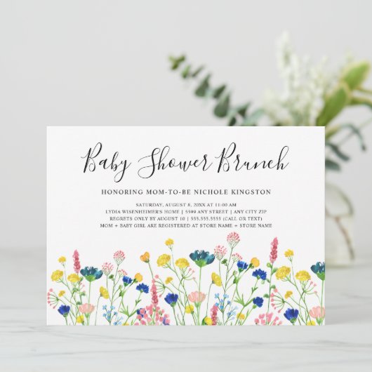 Fleur sauvage Garden Baby shower Brunch Invitation (Debout devant)