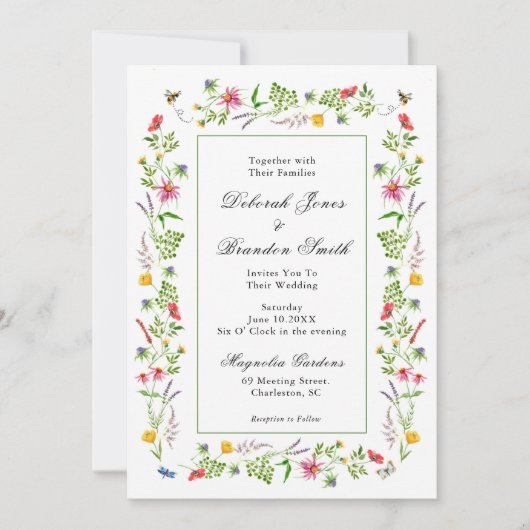 Fleur sauvage Garden Meadow Faire-part de mariage (Devant)