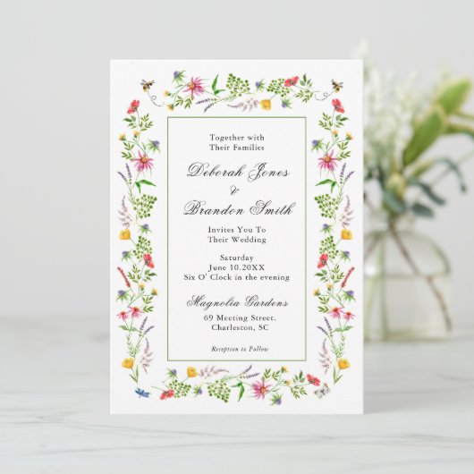 Fleur sauvage Garden Meadow Faire-part de mariage (Debout devant)