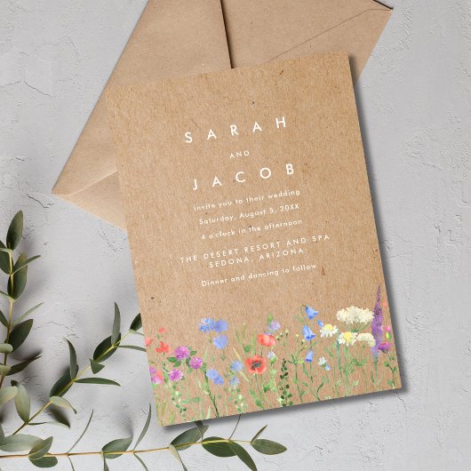 Fleur sauvage Kraft Papier Rustique Faire-part de 