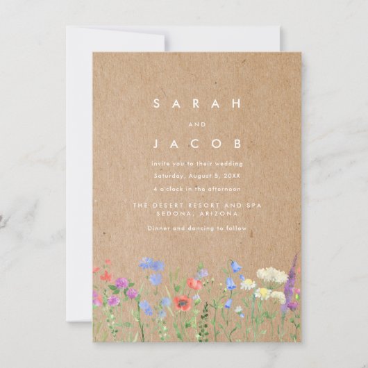 Fleur sauvage Kraft Papier Rustique Faire-part de  (Devant)